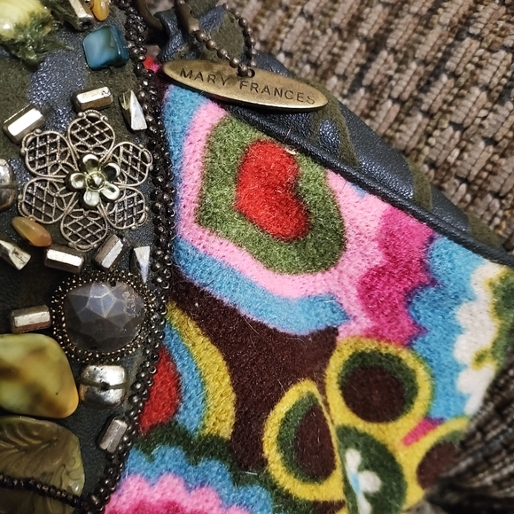 Vintage Mary Frances Beaded Bag Purse Heart Stones Peace Boho Clean Gorgeous - Picture 4 of 14